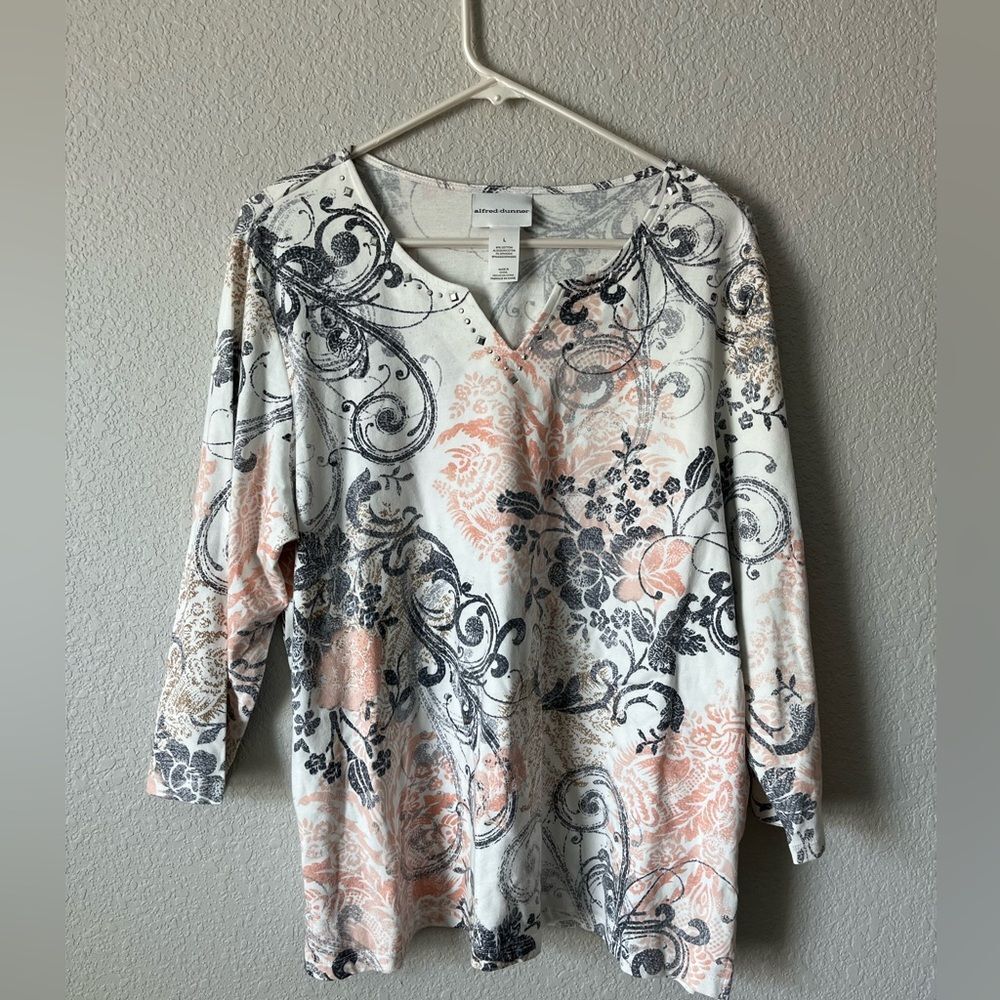 Y2K studded goth Floral paisley Print Women's Top L cotton blend